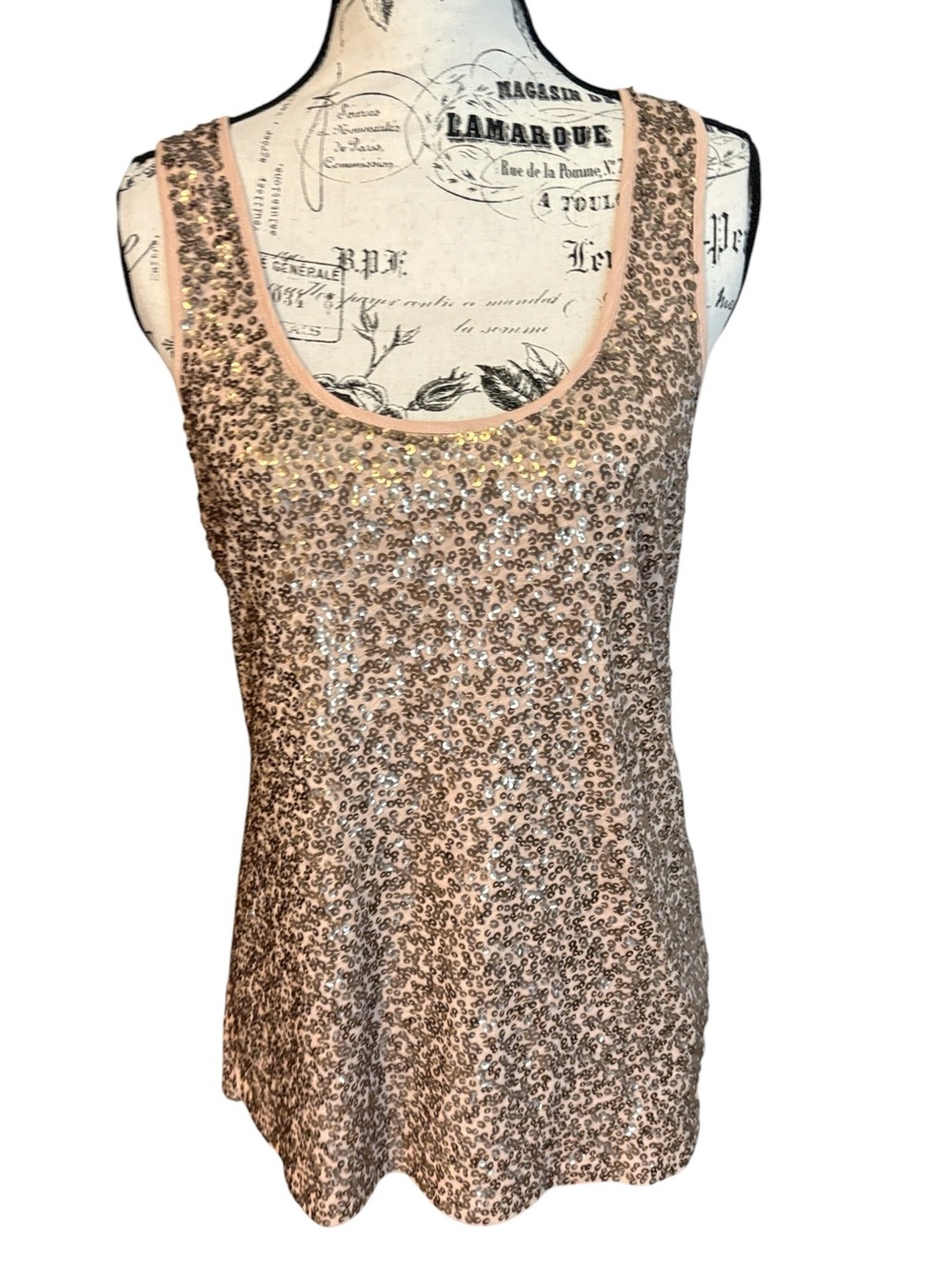 J. Crew Sequin Tank Top Scoop Neck Rose Gold Sequins Blush Pink Size M